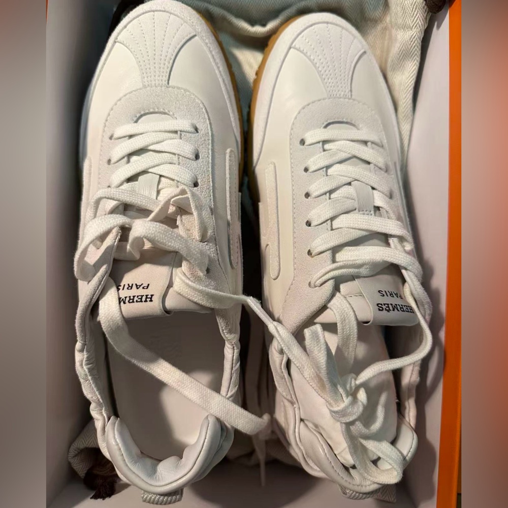 ☆BRAND NEW☆ womens HERMES Jet sneakers/ 38.5  blanc